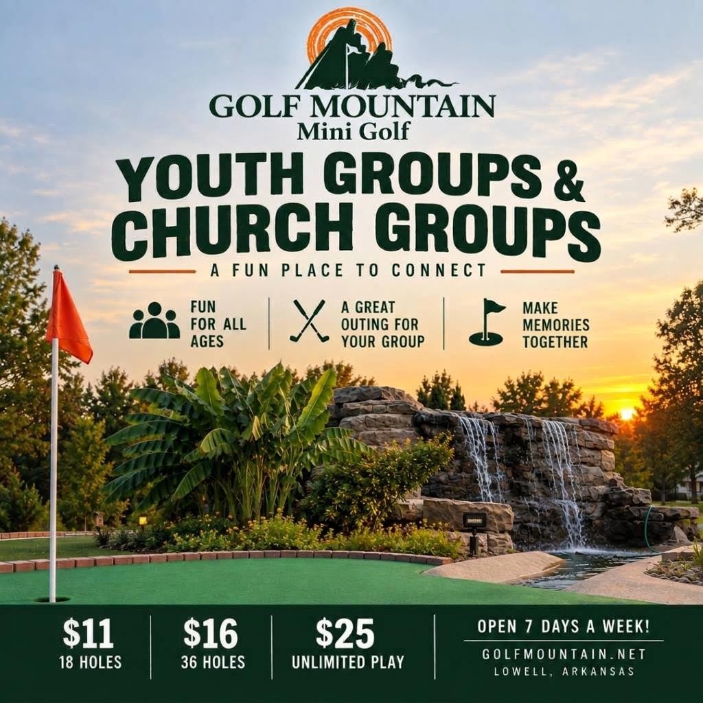 Golf Mountain Mini Golf — Come Play! Mini Golf, Family Fun, Good Times. Open 7 days a week in Lowell, Arkansas.