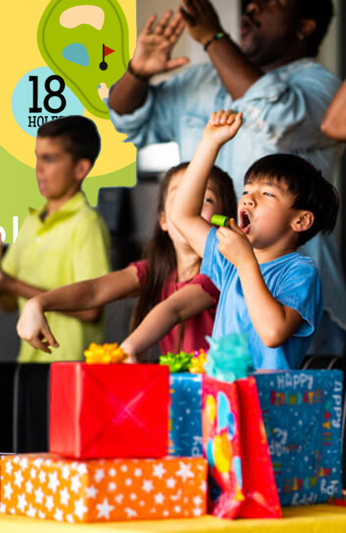 Kids celebrating a birthday party outdoors